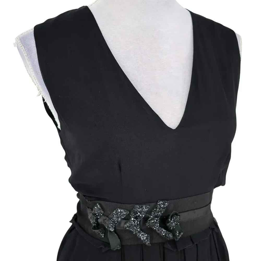 Vera Wang Lavender Label Dress Womens 6 Black Silk Chiffon Zip Fit n Flare Party